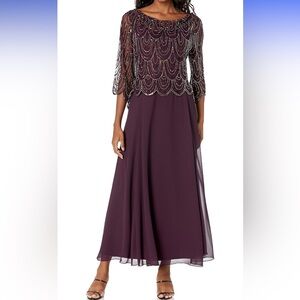 J Kara Plum Beaded Long Sleeve Dress